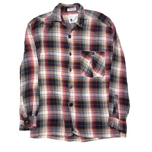 Vintage 90s Goouch‎ Rayon Shirt Mens Small Plaid Art Design Button Up Y2K